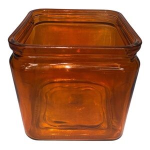 Retro Orange Glass Cube Vase Square Flower Vase Centerpiece Candle Holder Decor